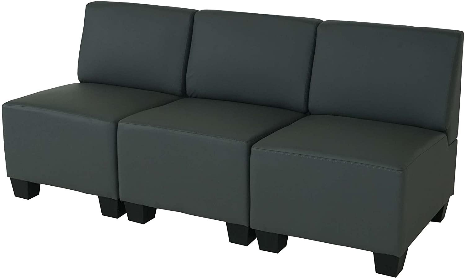 Modular 3-Sitzer Sofa Couch Lyon, Kunstleder ~ dunkelgrau, ohne Armlehnen Bild 1