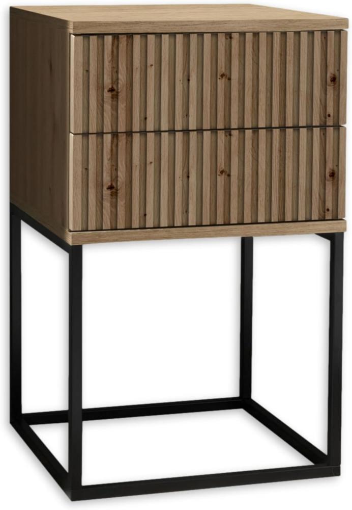 MARLE Nachttisch in Artisan Eiche Optik - Moderner Nachtschrank mit Schubladen und schwarzem Metallgestell - 40 x 65 x 38,5 cm (B/H/T) Bild 1
