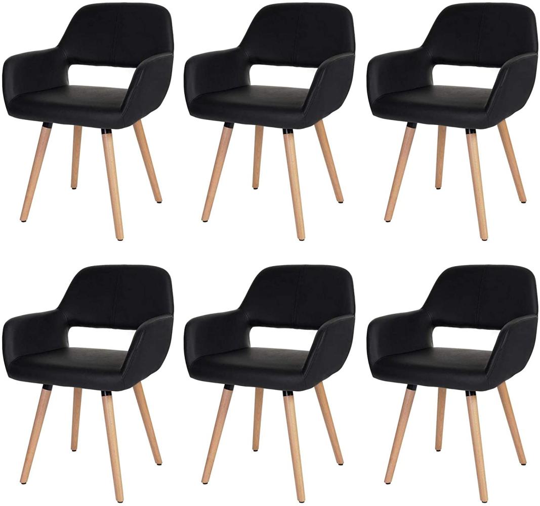 6er-Set Esszimmerstuhl HWC-A50 II, Stuhl Küchenstuhl, Retro 50er Jahre Design ~ Kunstleder, schwarz, helle Beine Bild 1