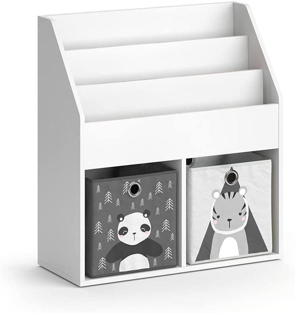 Vicco 'LUIGI' Kinderregal, weiß, mit 3 Fächern für Bücher und 2 Fächern für Faltboxen, inkl. 2 Faltboxen (Panda + Pinguin / Zebra + Tiger) Bild 1