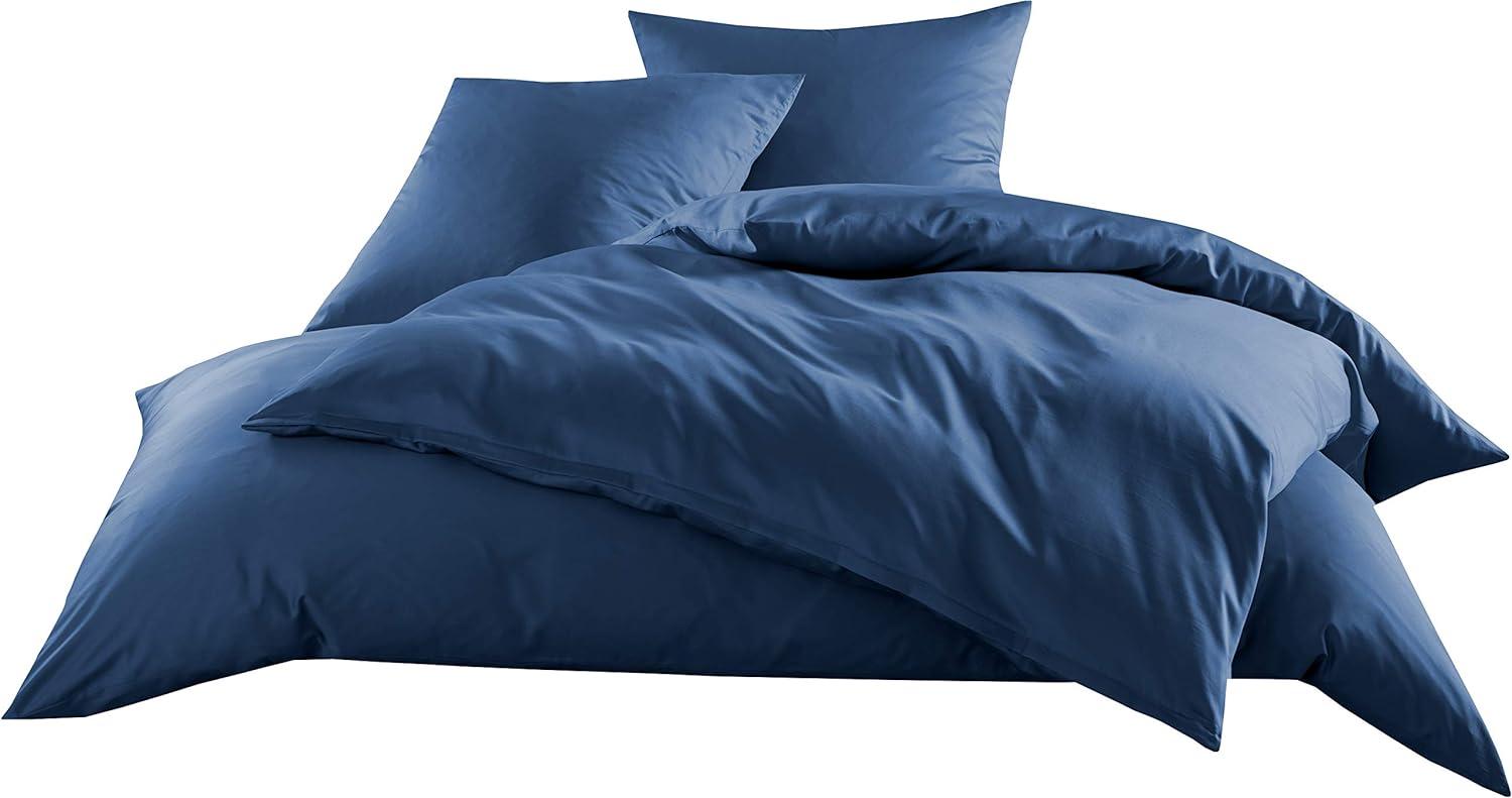 Mako-Satin Baumwollsatin Bettwäsche Uni einfarbig zum Kombinieren (Bettbezug 200 cm x 200 cm, Jeans Blau) viele Farben & Größen Bild 1