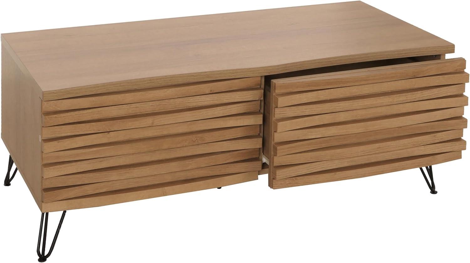 Couchtisch HWC-M49, Wohnzimmertisch Tisch, 3D-Design 2 Schubladen Massiv-Holz Mango Metall 46x110x55cm ~ natur Bild 1