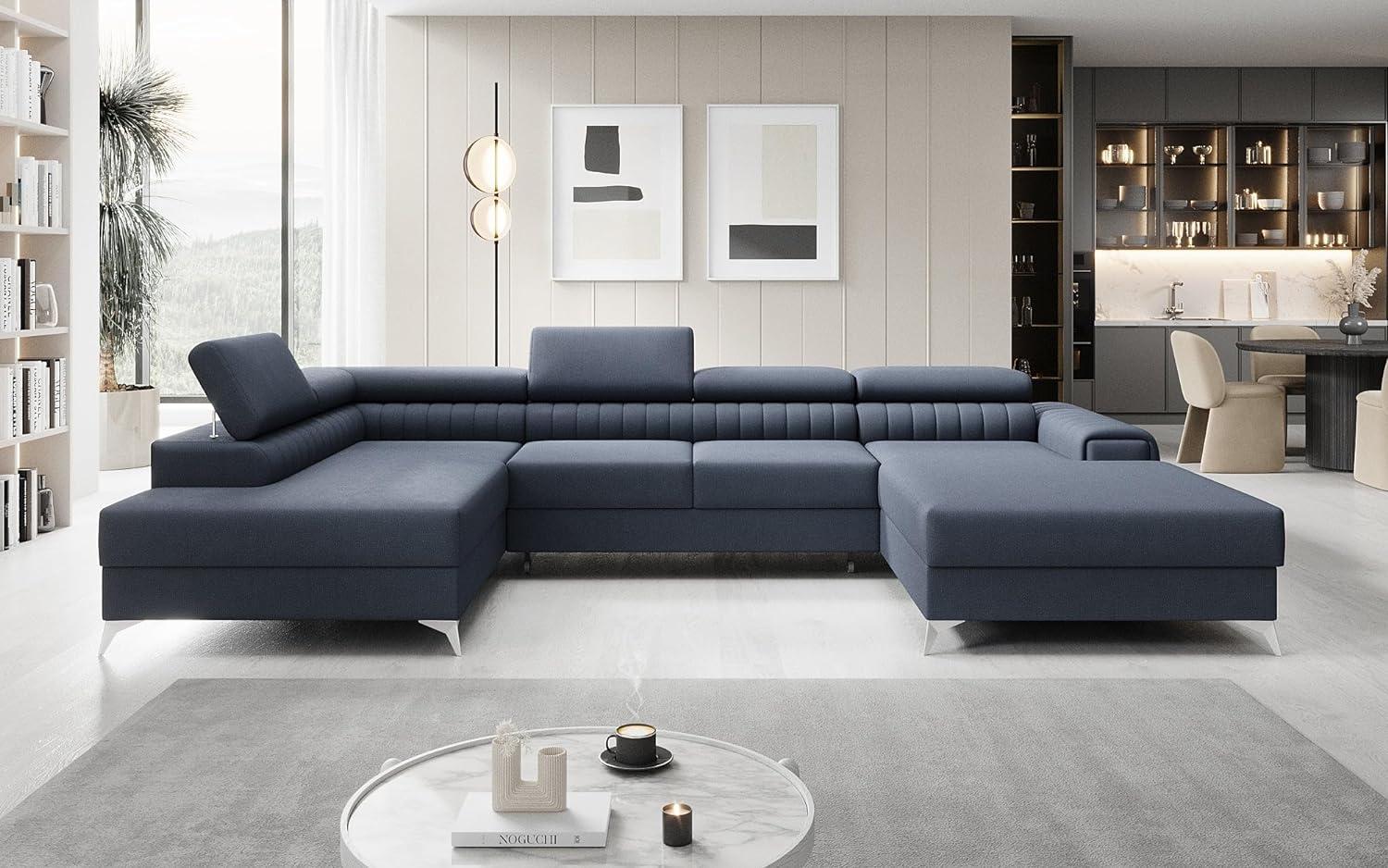 Designer Sofa Collina mit Schlaf- und Klappfunktion Stoff Blau Links Bild 1
