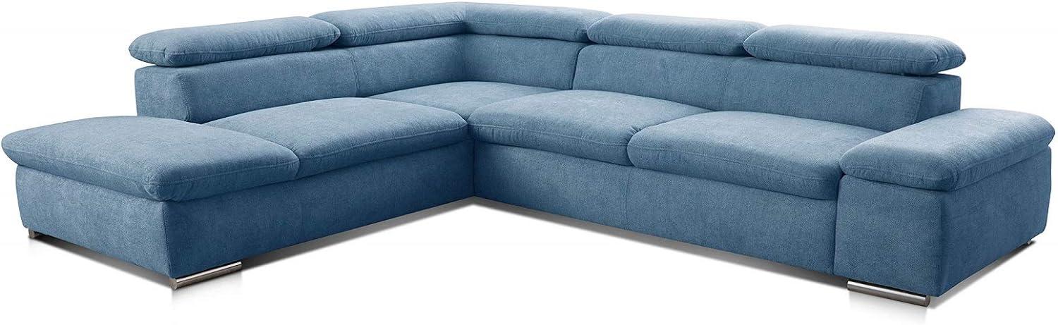 Cavadore Ecksofa Alkatraz / Großes Sofa in L-Form mit Ottomanen links und verstellbaren Kopfstützen/ Modernes Design / 274 x 66 x 228 cm / Blau Bild 1