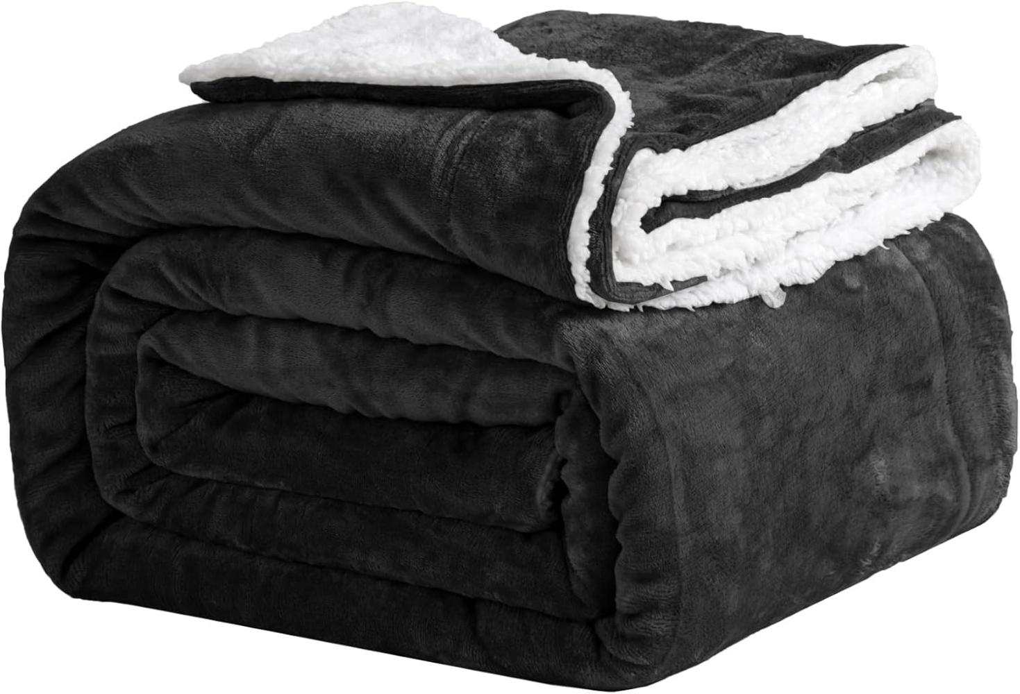 Good Nite Kuscheldecke 130x150cm Schwarz Fleecedecke Wohndecke Decke Sherpa Sofaüberwurf Couchdecke Warm Winter Weich (Schwarz, 130x150cm) Bild 1