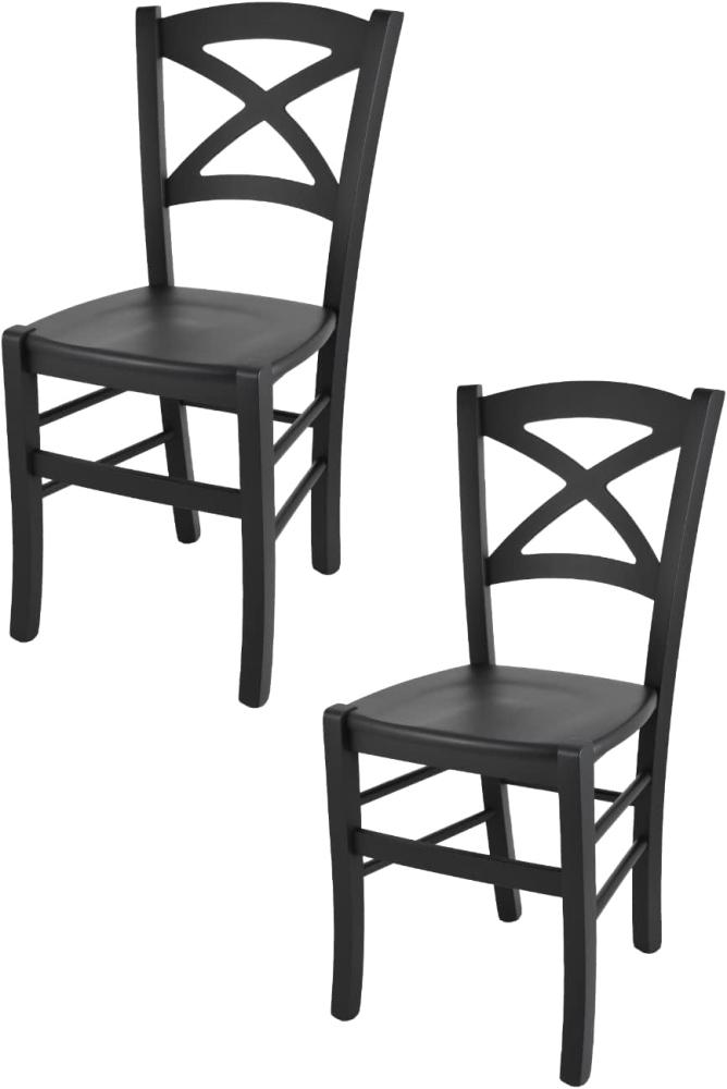 t m c s Tommychairs - 2er Set Stühle Cross für Küche und Esszimmer, robuste Struktur aus lackiertem Buchenholz in Anilinfabre Schwarz und Sitzfläche aus Holz Bild 1