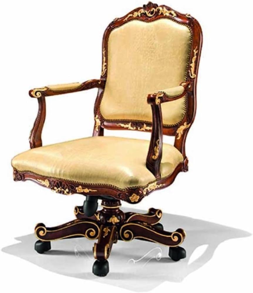 Casa Padrino Luxus Barock Leder Schreibtischstuhl Beige / Braun / Gold - Made in Italy Bild 1