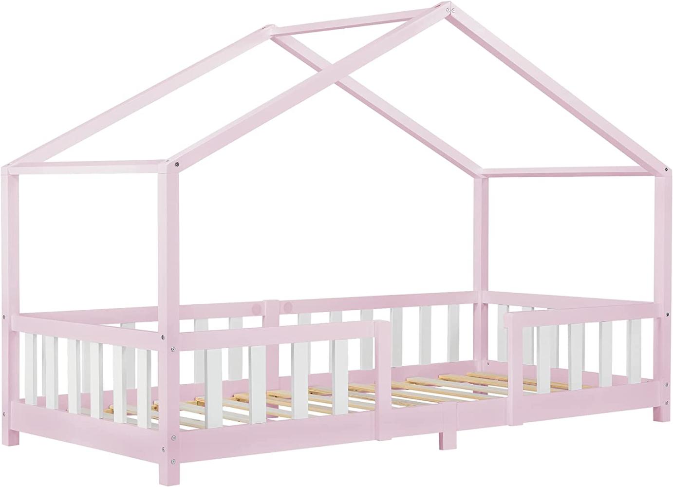 en.casa 'Treviolo' Hausbett 90x200 cm, rosa/weiß, Kiefernholz, mit Lattenrost und Rausfallschutz Bild 1