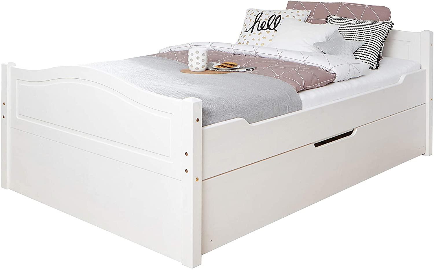 Ticaa Einzelbett 'Leni' 120x200 Kiefer massiv - mit Zusatzbett - weiß Bild 1
