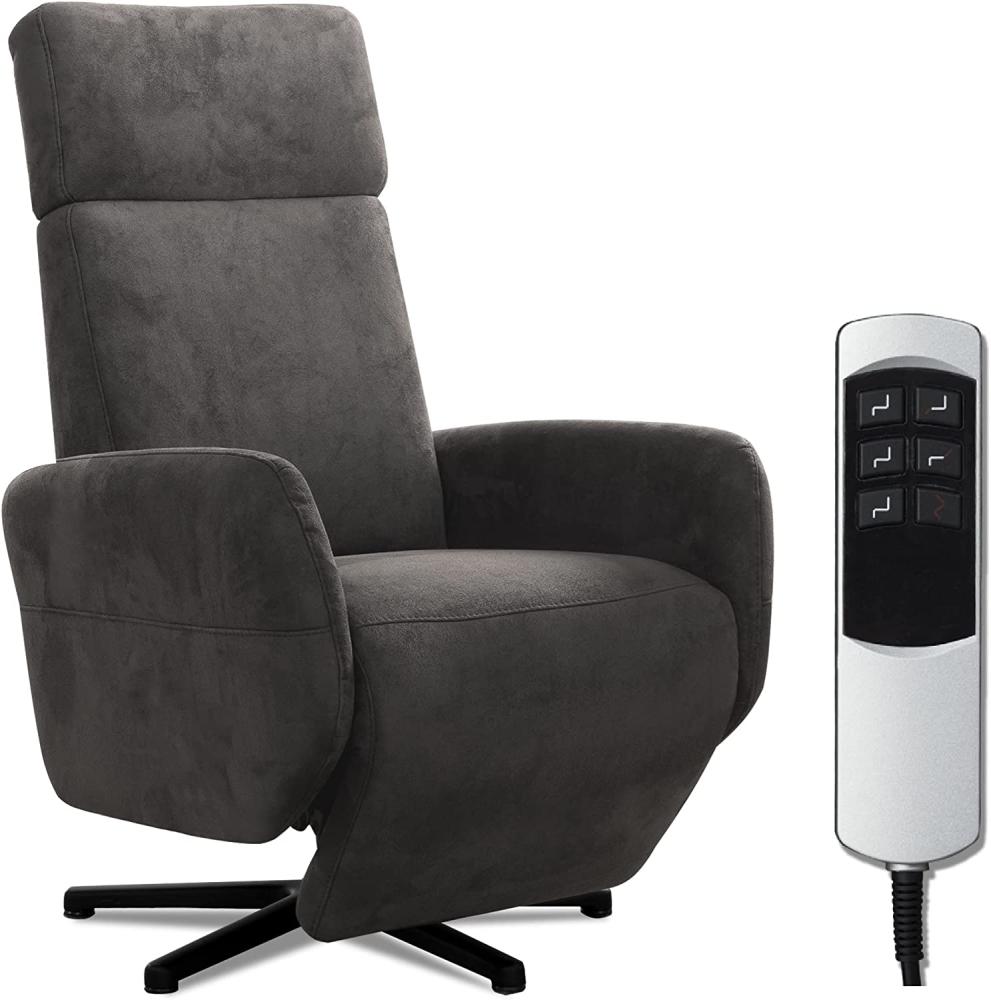 Cavadore TV-Sessel Cobra mit 2 Motoren + Akku / Fernsehsessel mit Liegefunktion, Relaxfunktion / Mit Fernbedienung / Sternfuß, belastbar bis 130 kg / 71 x 110 x 82 / Lederoptik, Dunkelgrau Bild 1