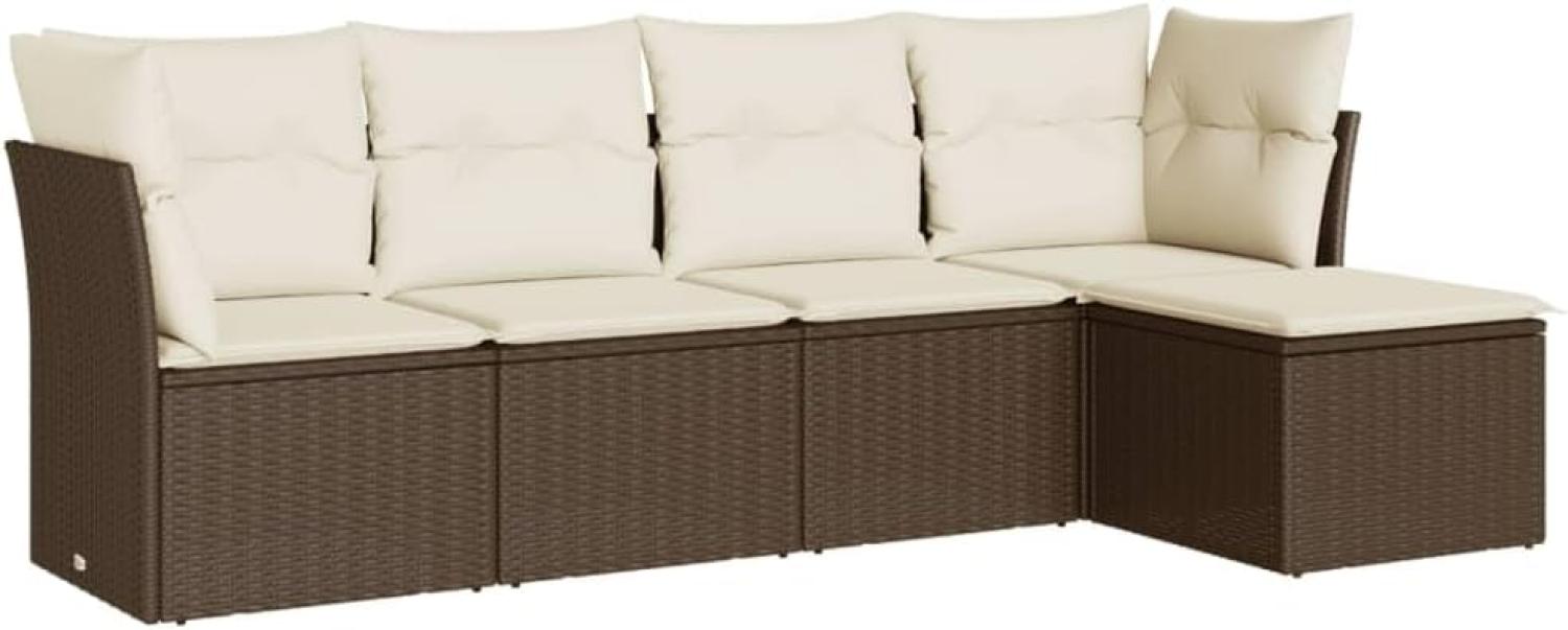 vidaXL 5-tlg. Garten-Sofagarnitur mit Kissen Braun Poly Rattan Bild 1