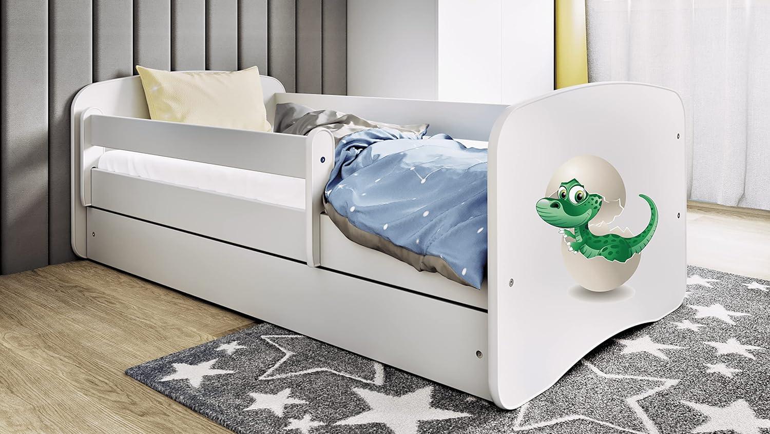 Kocot Kids 'Kleiner Dino' Einzelbett weiß 80x180 cm inkl. Rausfallschutz, Matratze, Schublade und Lattenrost Bild 1