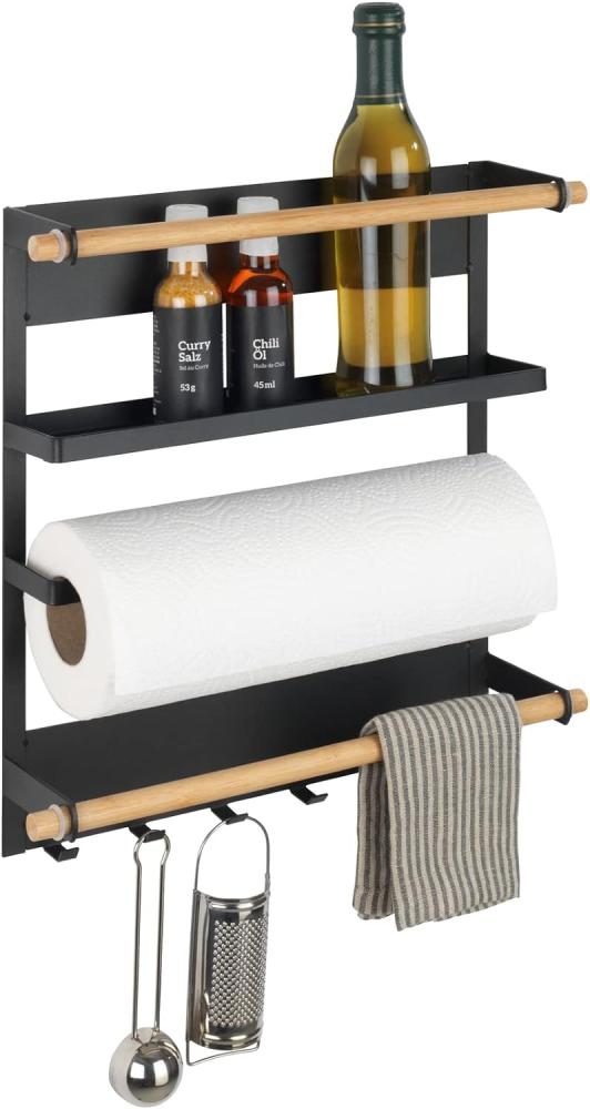 MAGNA Multifunktions-Küchenregal mit Papierhandtuchhalter und Haken, Montage ohne Bohren, schwarz, WENKO Bild 1