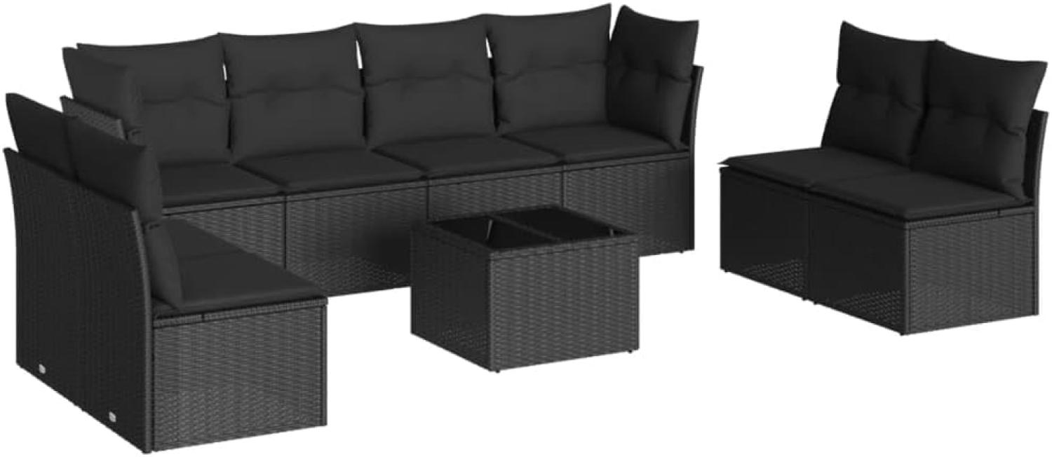 vidaXL 9-tlg. Garten-Sofagarnitur mit Kissen Schwarz Poly Rattan Bild 1