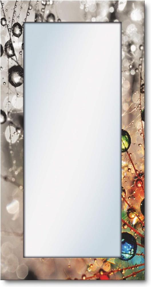 ARTLAND Ganzkörperspiegel mit Rahmen Holz 60x120 cm Wandspiegel zum Aufhängen Natur Blumen Pusteblume Wassertropfen Bunt T9IN Bild 1