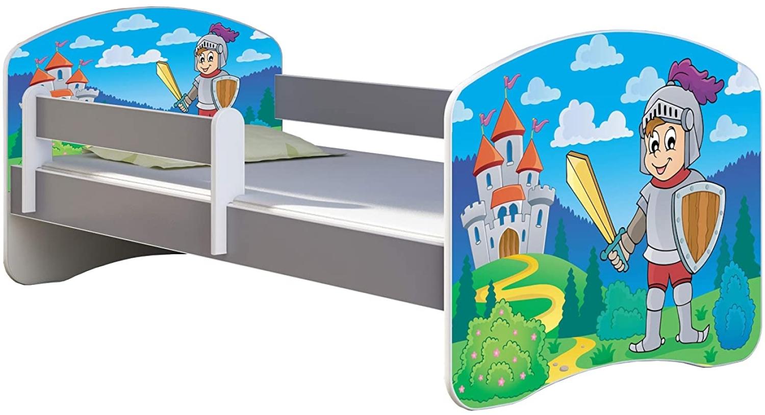 ACMA Kinderbett Jugendbett mit Einer Schublade und Matratze Grau mit Rausfallschutz Lattenrost II (32 Ritter, 160x80) Bild 1