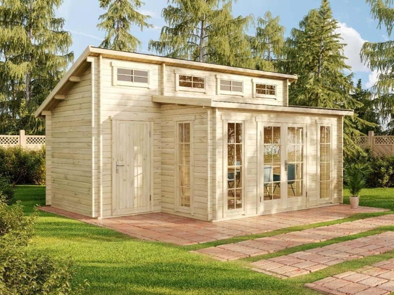 Alpholz Gartenhaus Lausitz ISO mit Anbau Gartenhaus aus Holz Holzhaus mit 40 mm Wandstärke Blockbohlenhaus mit Montagematerial Bild 1