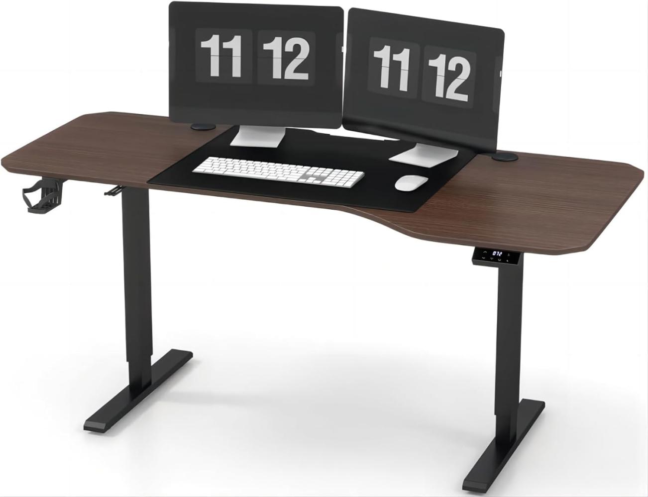 JUMMICO HöHenverstellbarer Schreibtisch 160 cm L-förmiger Schreibtisch Höhenverstellbar Elektrisch,Ergonomie Gaming Tisch mit Becherhalter, Haken (Walnuss) Bild 1