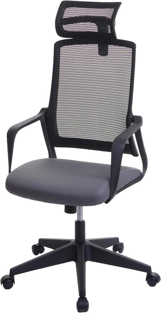 Bürostuhl HWC-J52, Drehstuhl Schreibtischstuhl, ergonomisch Kopfstütze, Kunstleder ~ grau Bild 1