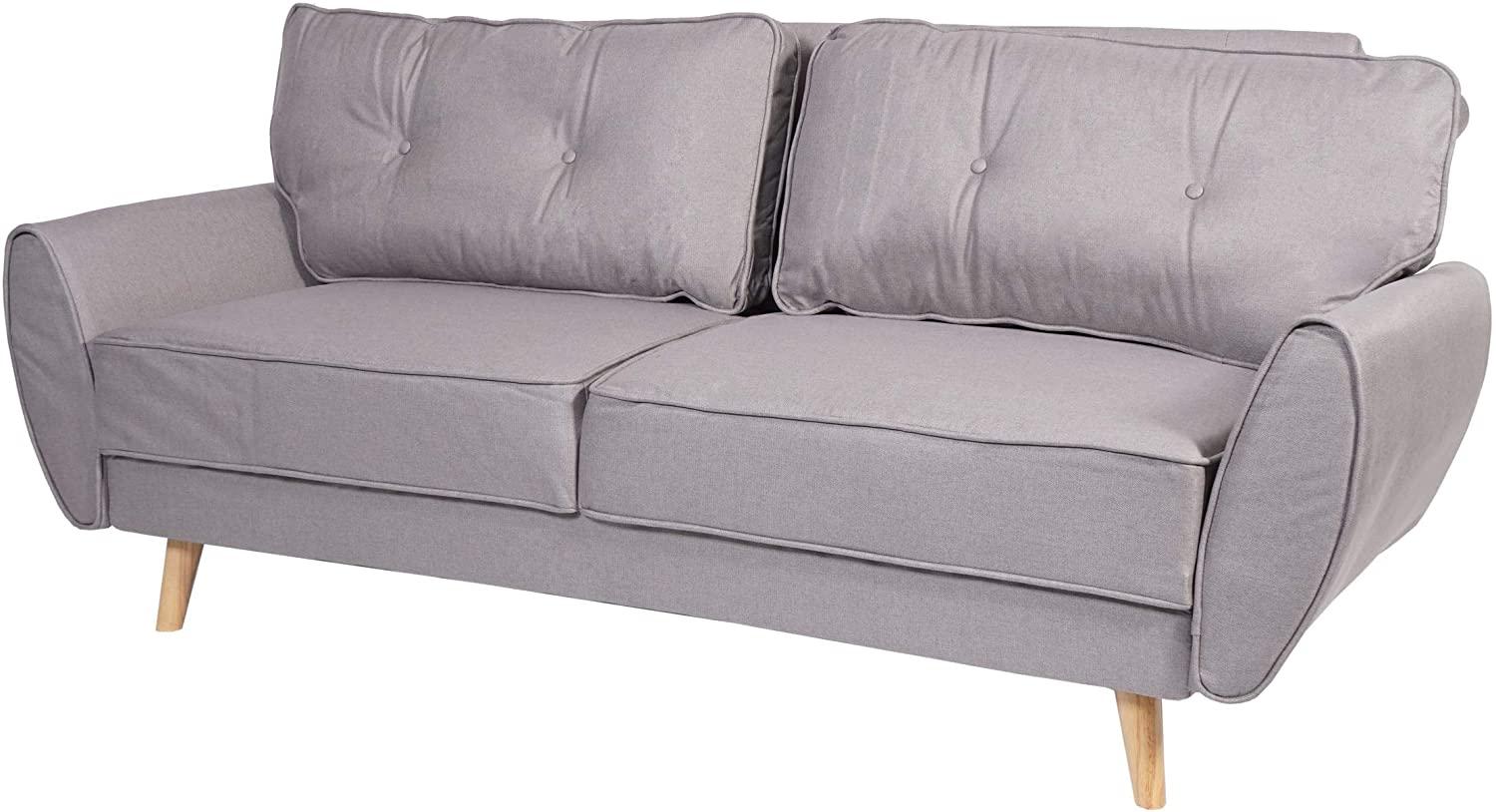 3er-Sofa HWC-J19, Couch Klappsofa Lounge-Sofa, Schlaffunktion 203cm ~ Stoff/Textil grau Bild 1