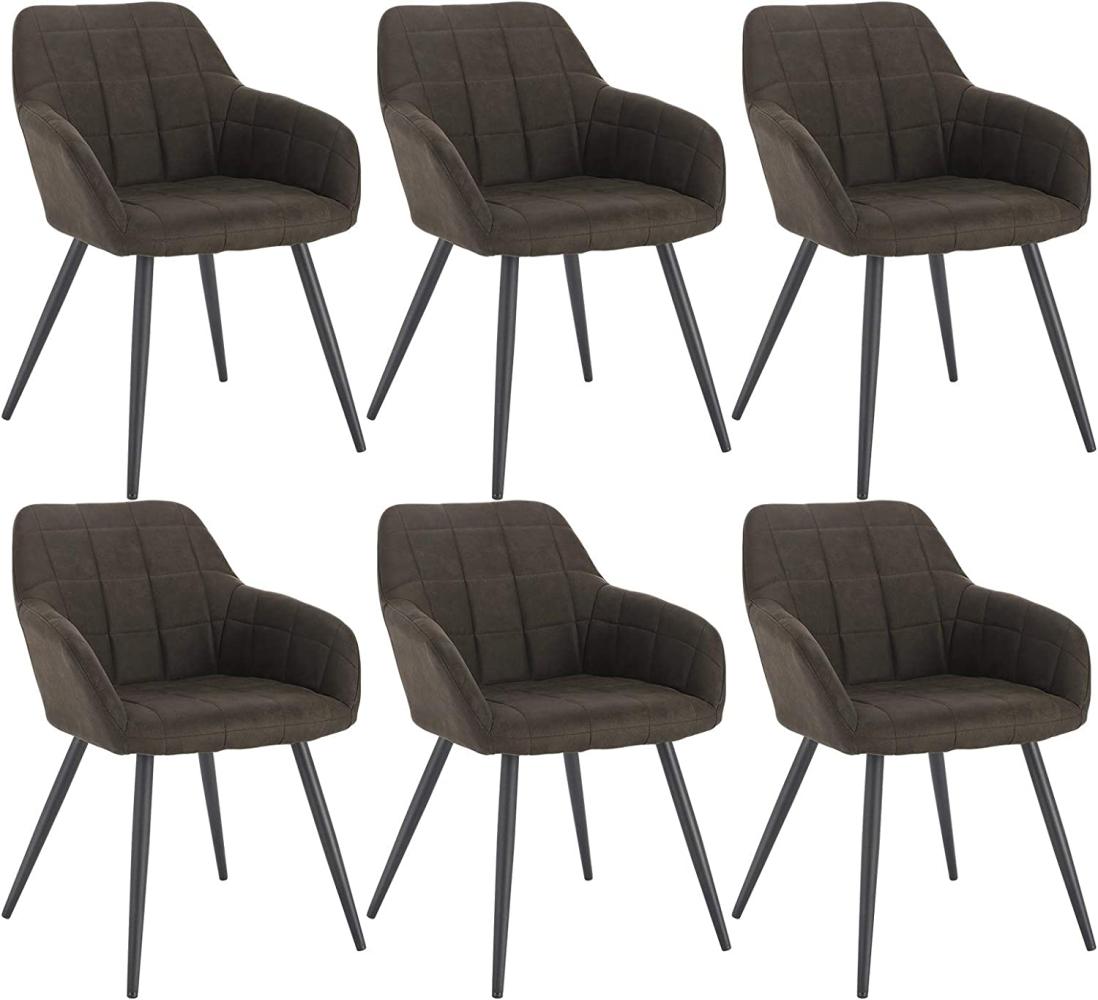 WOLTU 6 x Esszimmerstühle 6er Set Esszimmerstuhl Küchenstuhl Polsterstuhl Design Stuhl mit Armlehne, mit Sitzfläche aus Stoffbezug, Gestell aus Metall, Dunkelbraun, BH224dbr-6 Bild 1