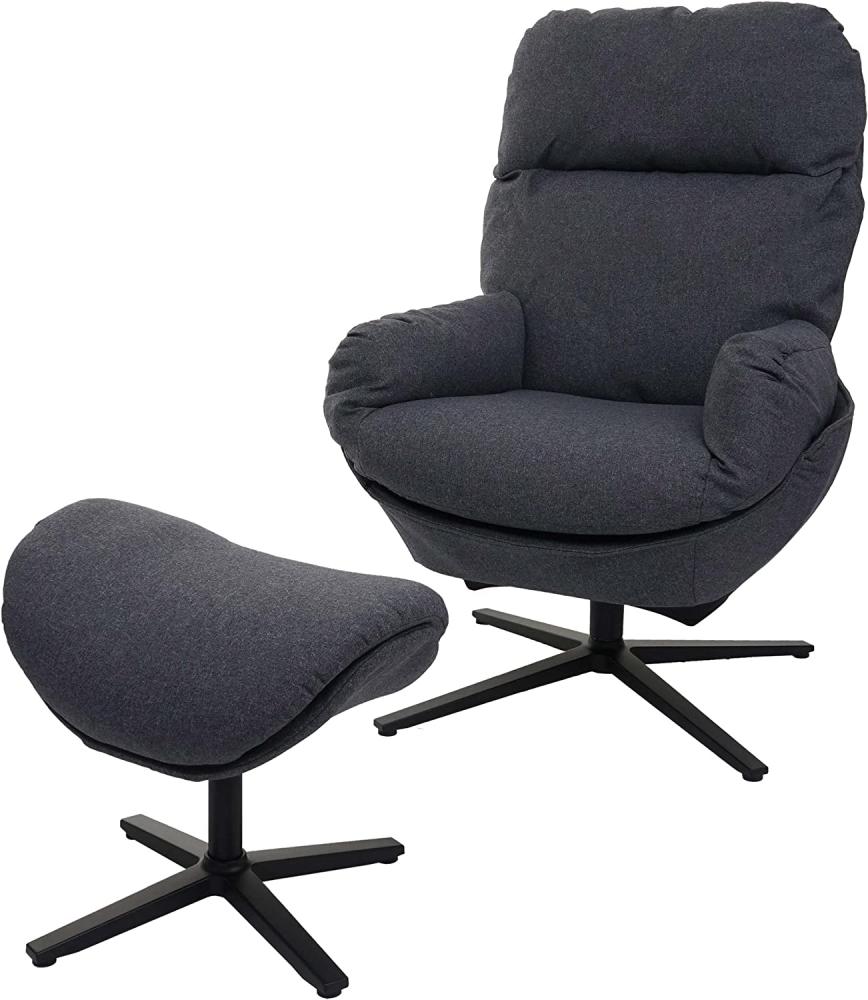 Relaxsessel + Hocker HWC-L12, Fernsehsessel Sessel Schaukelstuhl Wippfunktion, drehbar, Metall Stoff/Textil ~ dunkelgrau Bild 1