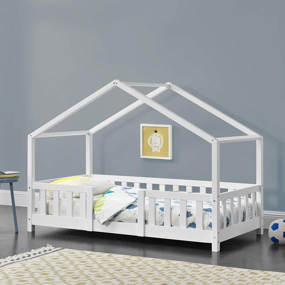 en.casa Kinderbett aus Kiefernholz mit Rausfallschutz und Lattenrost, 80x160 cm, weiß Bild 1
