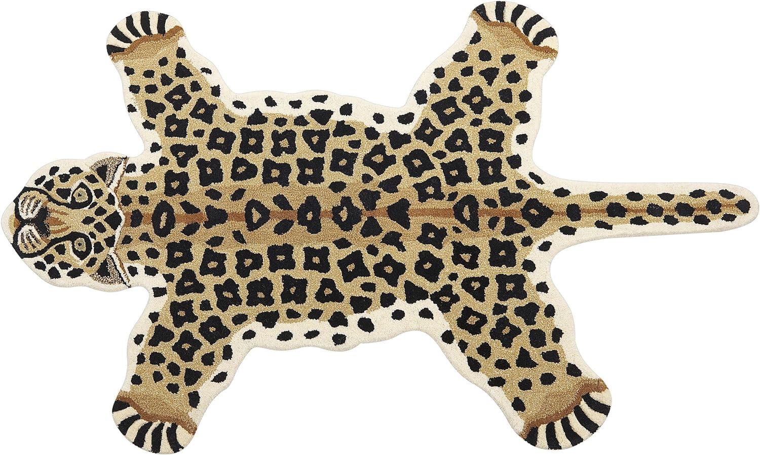 Kinderteppich Wolle beige schwarz 100 x 160 cm Leopardenmotiv AZAAD Bild 1