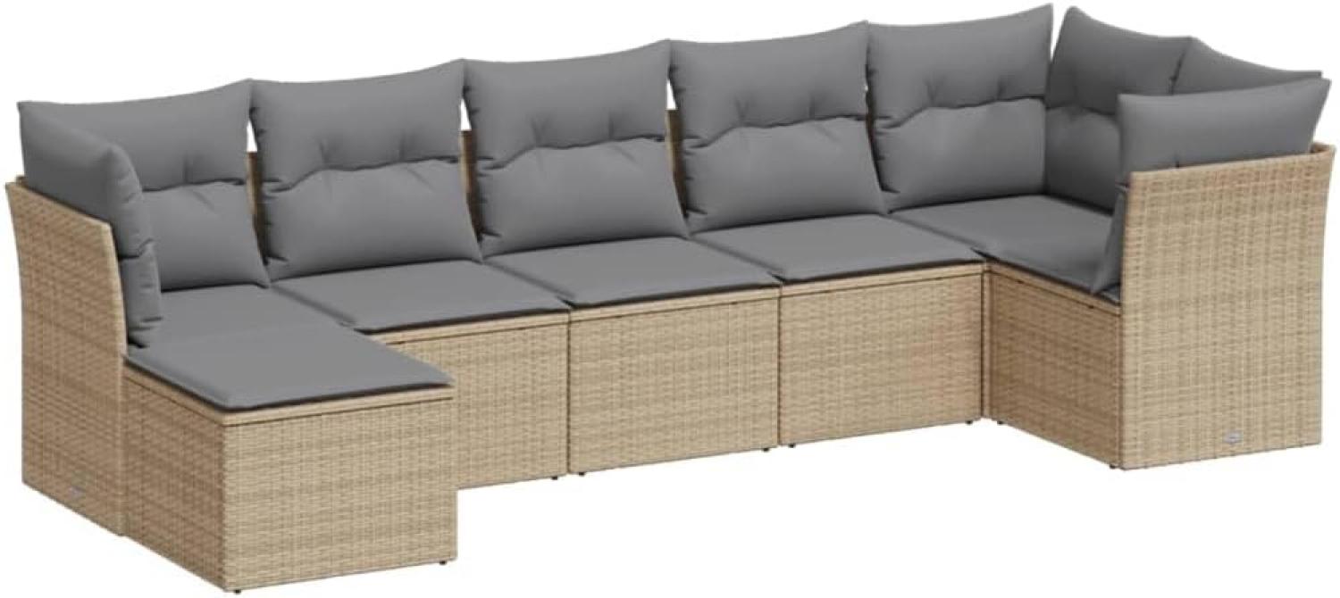 vidaXL 7-tlg. Garten-Sofagarnitur mit Kissen Beige Poly Rattan Bild 1