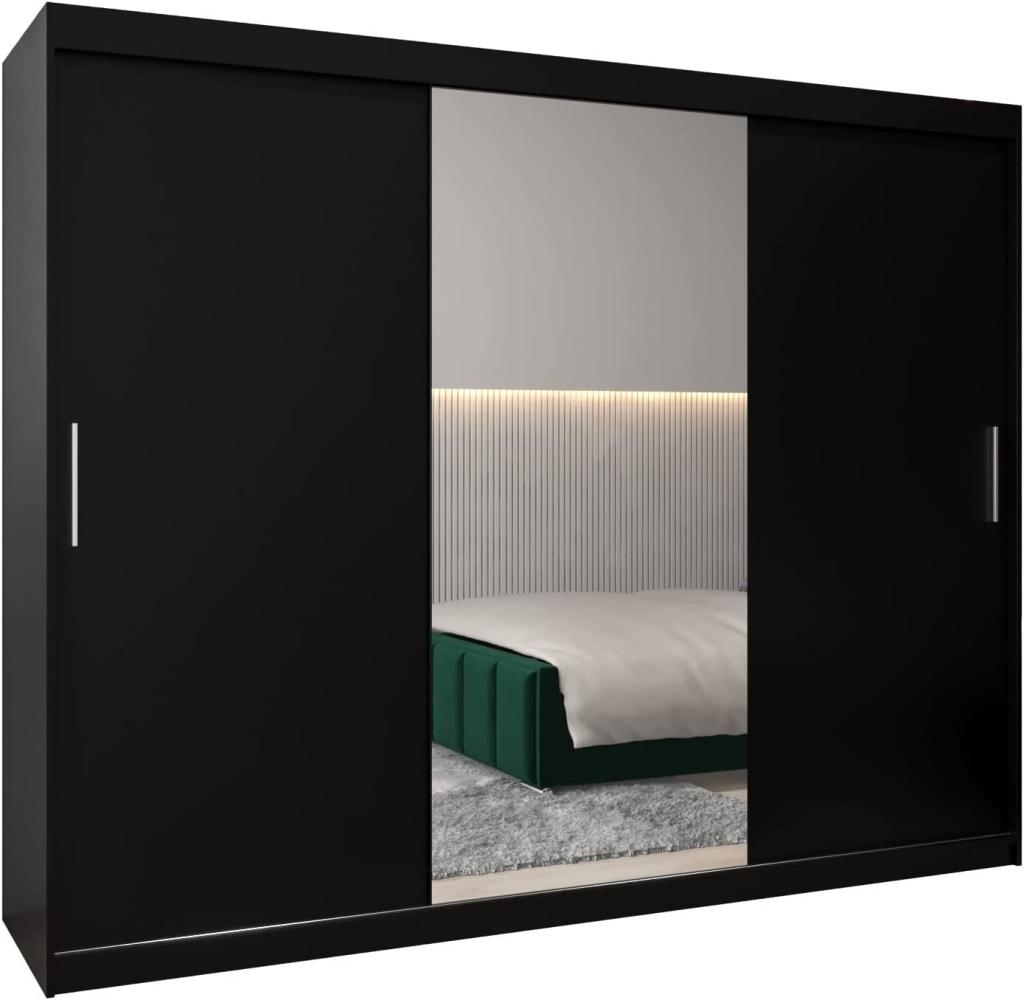 Schwebetürenschrank Tokyo 1-250 cm mit Spiegel Kleiderschrank mit Kleiderstange und Einlegeboden Schlafzimmer- Wohnzimmerschrank Schiebetüren Modern Design (Schwarz) Bild 1