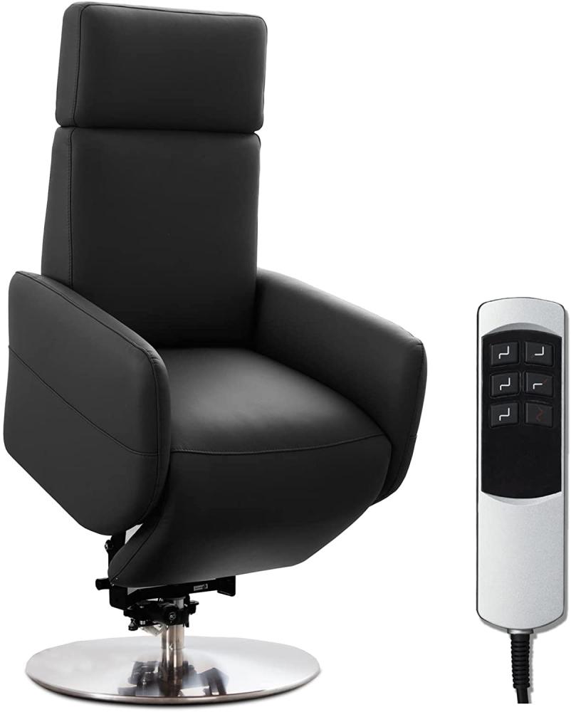 Cavadore TV-Sessel Cobra mit 2 E-Motoren und Aufstehhilfe / Elektrischer Fernsehsessel mit Fernbedienung / Relaxfunktion, Liegefunktion / bis 130 kg / S: 71 x 108 x 82 / Echtleder Schwarz Bild 1