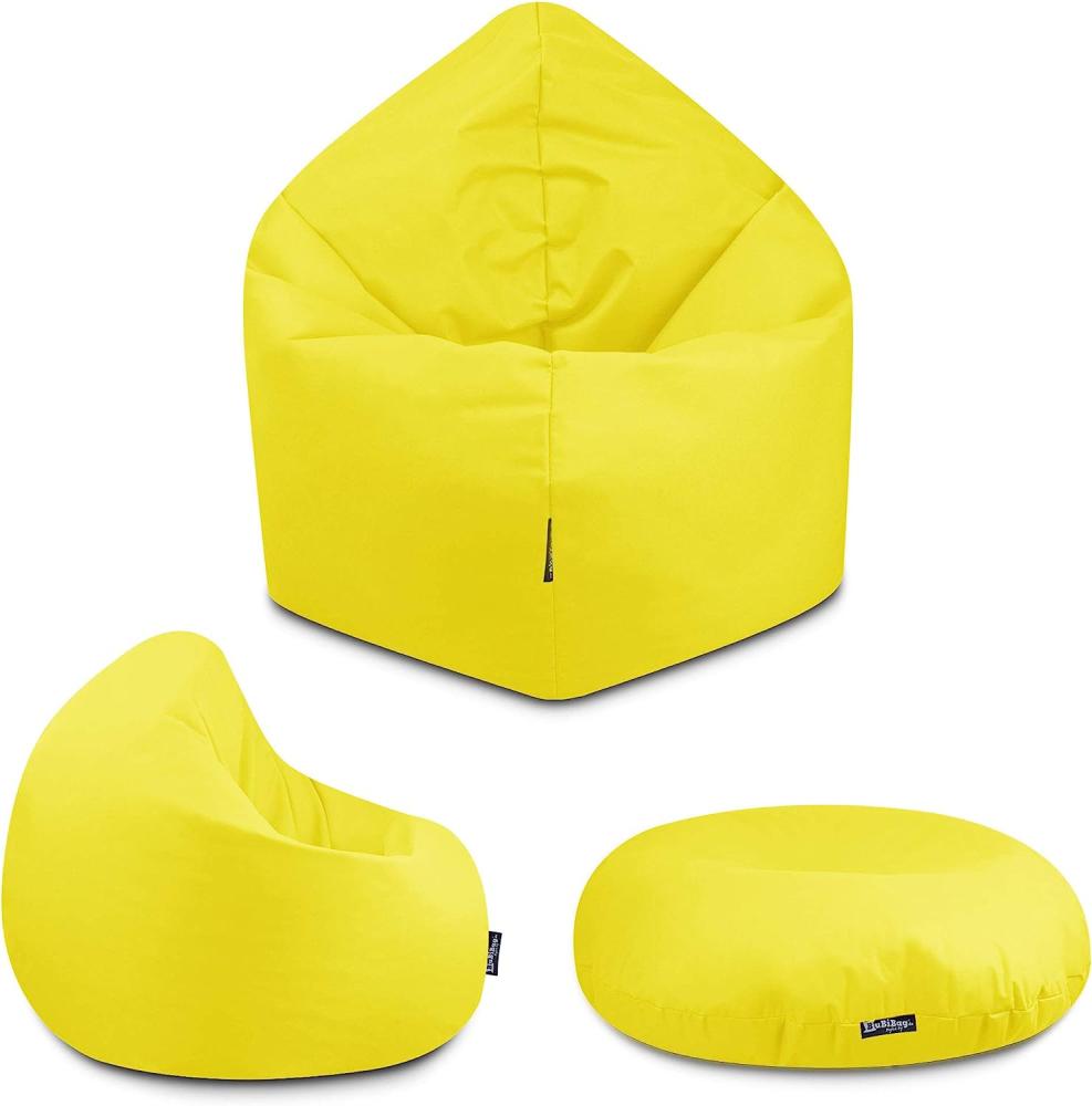 BuBiBag - 2in1 Sitzsack Bodenkissen - Outdoor Sitzsäcke Indoor Beanbag in 32 Farben und 3 Größen - Sitzkissen für Kinder und Erwachsene (125 cm Durchmesser, Gelb) Bild 1