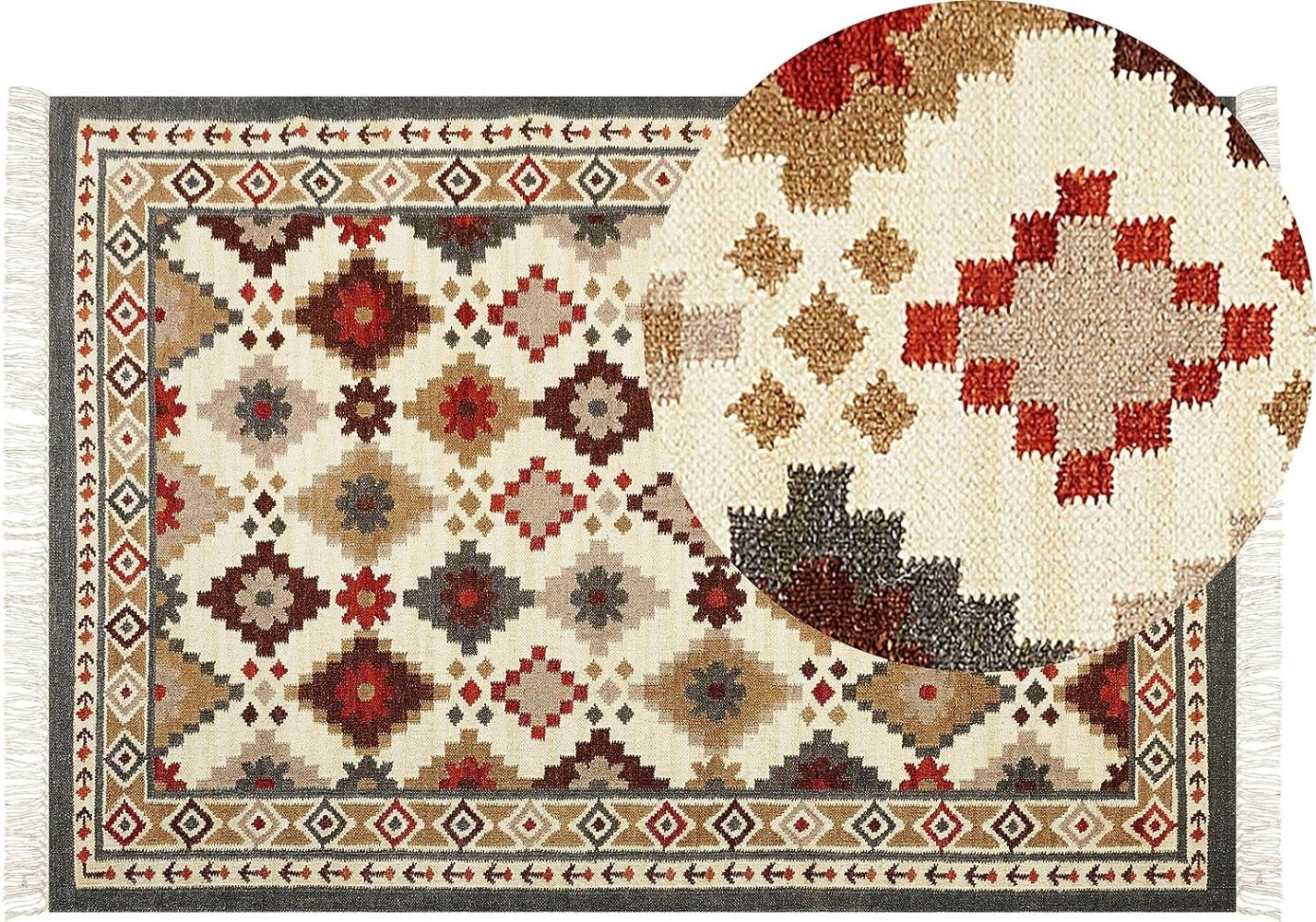 Kelim Teppich Wolle mehrfarbig 140 x 200 cm orientalisches Muster Kurzflor GHUKASAVAN Bild 1