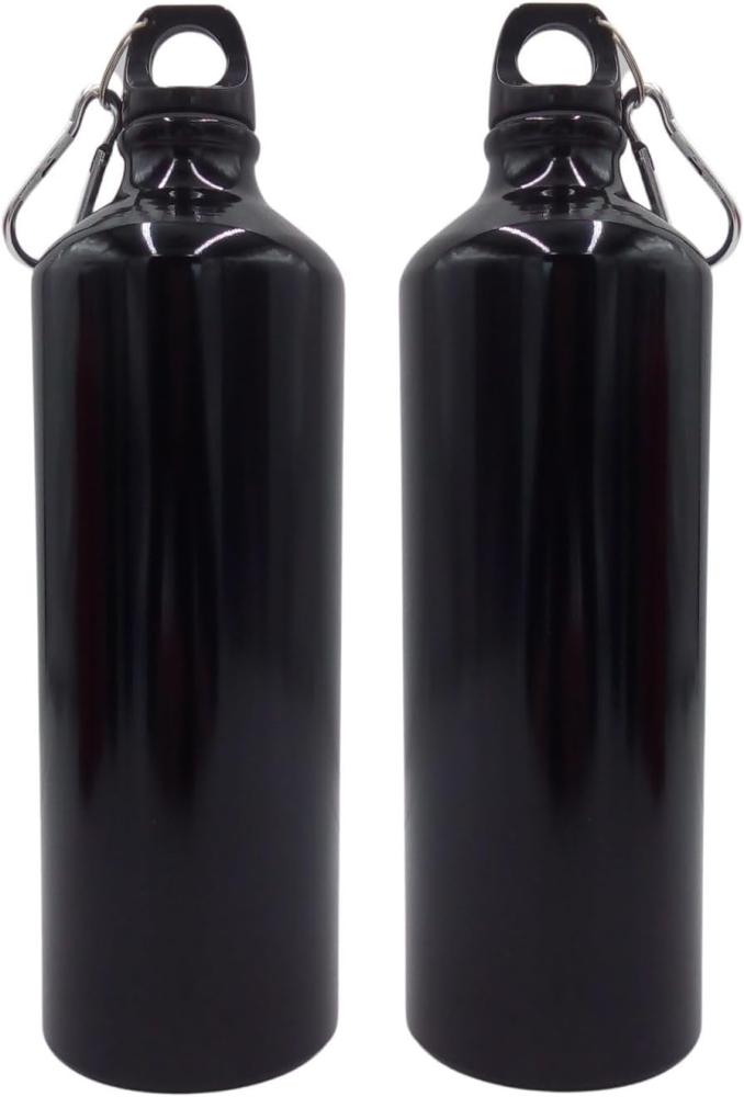 2x Alu Trinkflasche 1Liter schwarz glänzend Karabiner Wasserflasche Sportflasche Bild 1