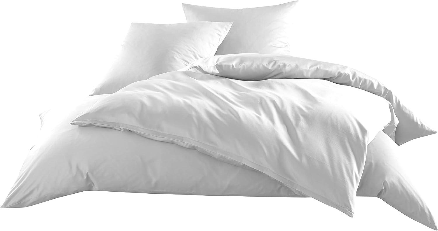 Mako-Satin Baumwollsatin Bettwäsche Uni einfarbig zum Kombinieren (Bettbezug 155 cm x 200 cm, Weiß) Bild 1
