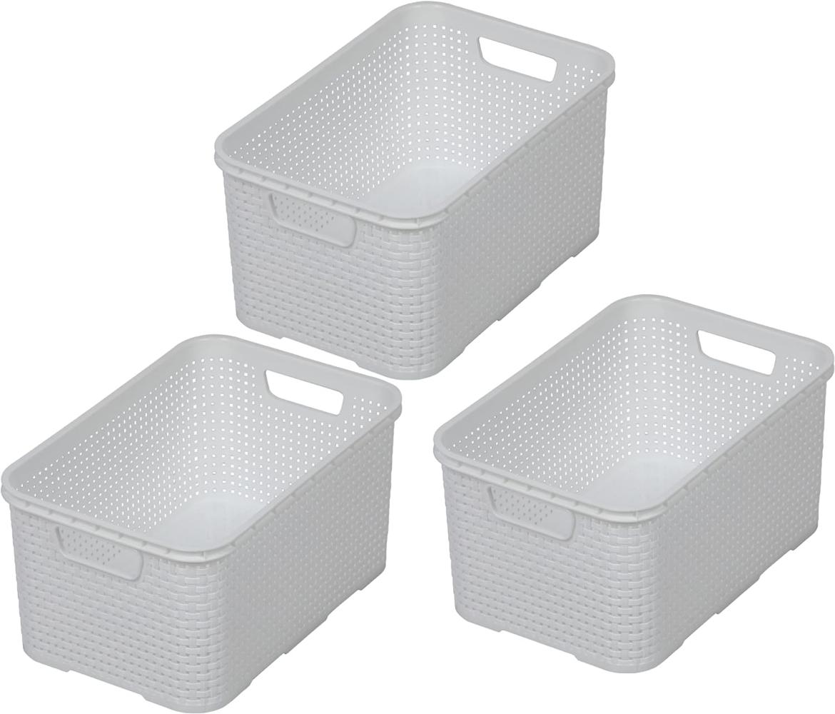 BranQ - Home essential Korb in Rattan Design 3er Set Grösse M 10 l, BPA-frei Kunststoff PP, Weiß, 28,8x19,7x16,2 cm, 3 Stk. Bild 1