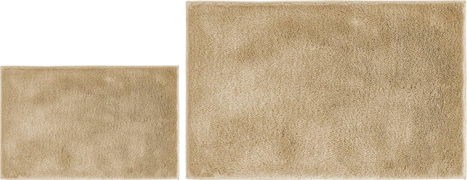 andiamo Badematte rutschfest Florida - Badezimmerteppich weich und flauschig - Badteppich rutschfest waschbar Duschvorleger Badvorleger für Badezimmer 2er Set 40 x 60 cm + 60 x 100 cm Taupe Bild 1