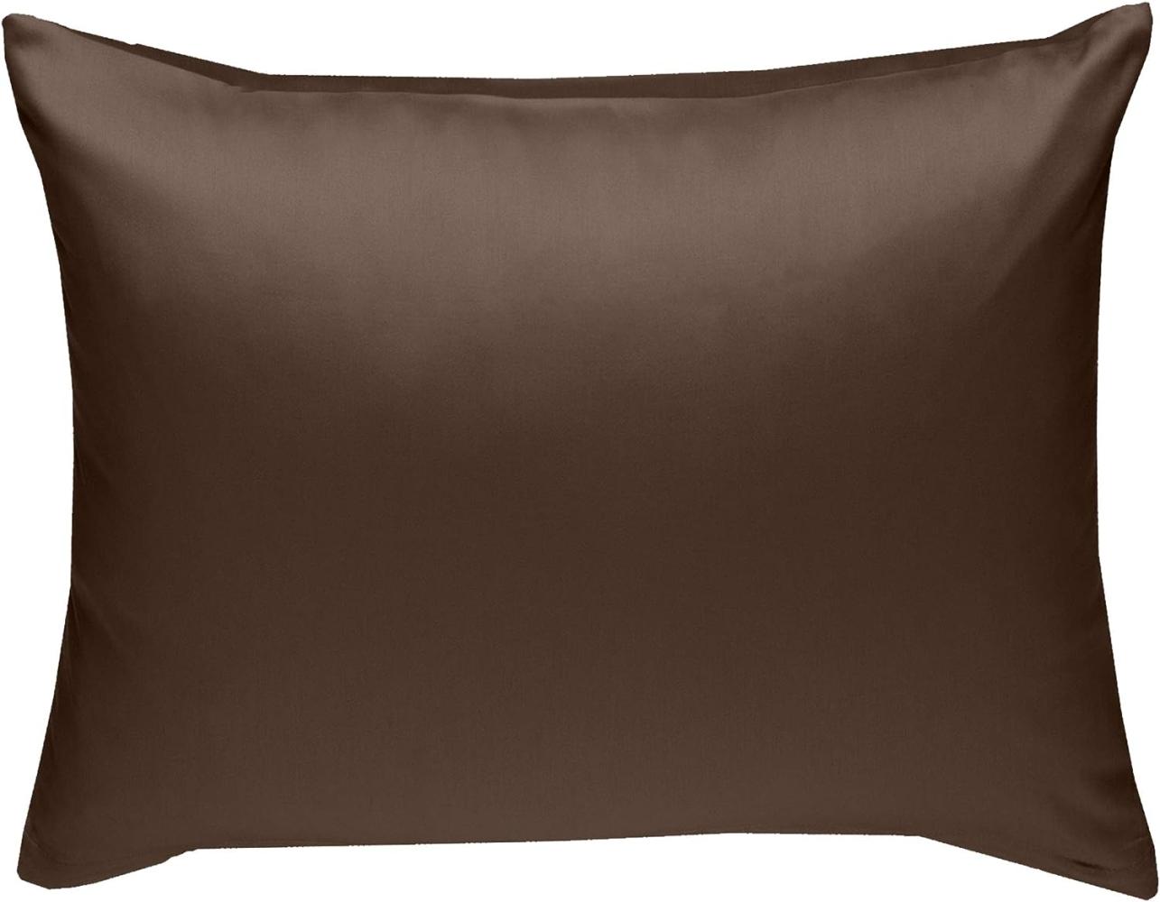 Bettwaesche-mit-Stil Mako-Satin / Baumwollsatin Bettwäsche uni / einfarbig dunkelbraun Kissenbezug 70x90 cm Bild 1