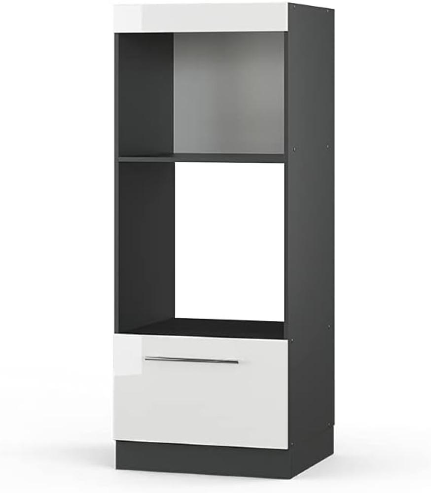 Vicco Küchenschrank Küchenmöbel Fame-Line modern Küche Einbauküche Küchenzeile Blende Unterschrank Hochschrank Hängeschrank (Anthrazit-Weiß Hochglanz, Mikrowellenumbauschrank 60 cm offen) Bild 1