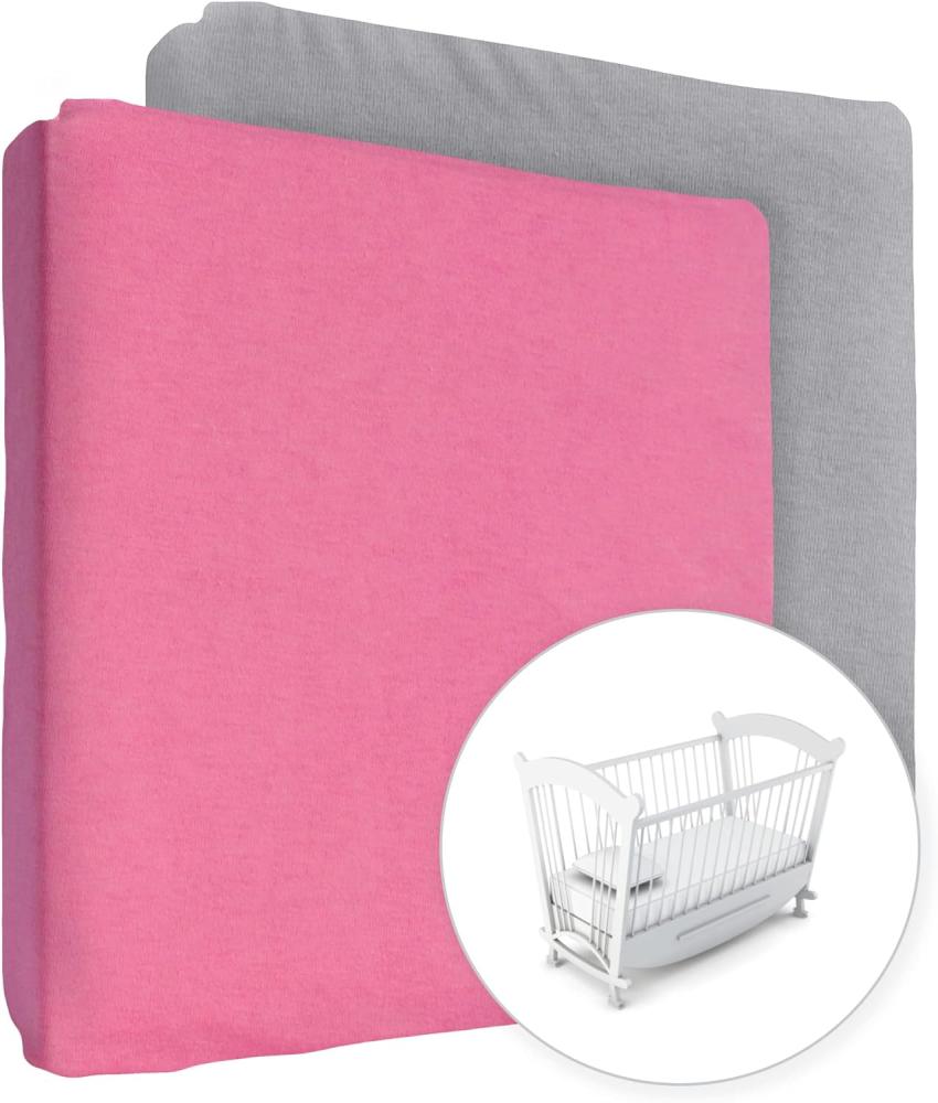 2 Stück Jersey 100% Baumwolle Spannbettlaken für 90x40 cm Babybett Wiege Matratze (rosa + grau) Bild 1