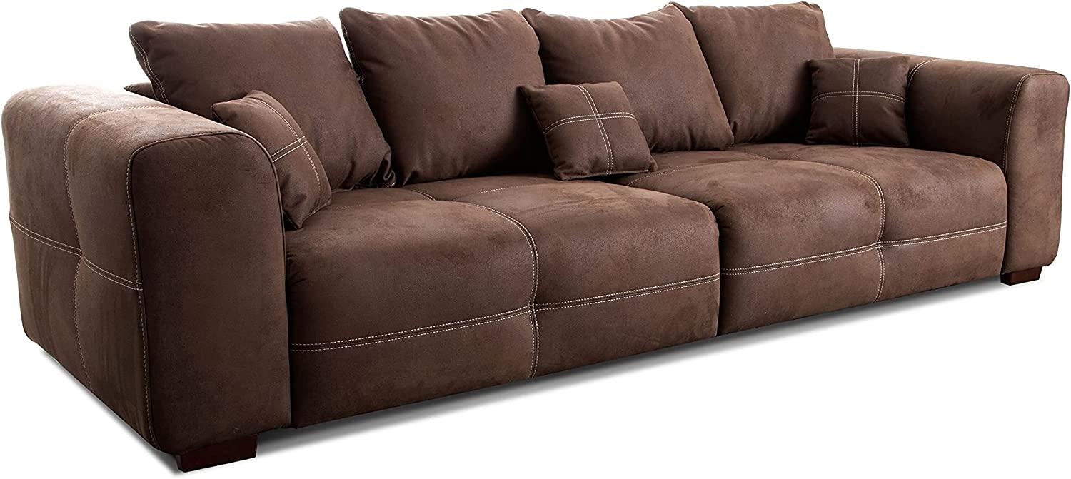 Cavadore Big Sofa Mavericco / Großes Sofa im modernen Design in Lederoptik / Inklusive Rückenkissen und Zierkissen / 287 x 69 x 108 cm (BxHxT) / Mikrofaser Dunkelbraun Bild 1