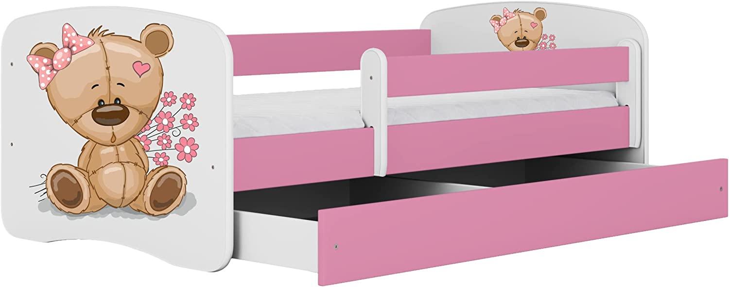 Kocot Kids 'Teddybär mit Blumen' Einzelbett pink/weiß 80x160 cm inkl. Rausfallschutz, Matratze, Schublade und Lattenrost Bild 1