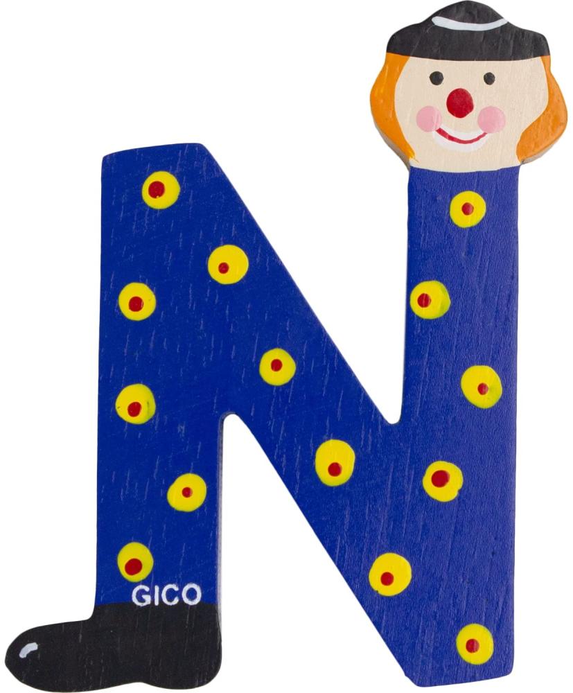 Holzbuchstaben Name Kinderzimmer groß Deko für die Tür, lustige Clowns, A-Z, Höhe ca. 9 cm, Holz Buchstabe 7361 (N) Bild 1