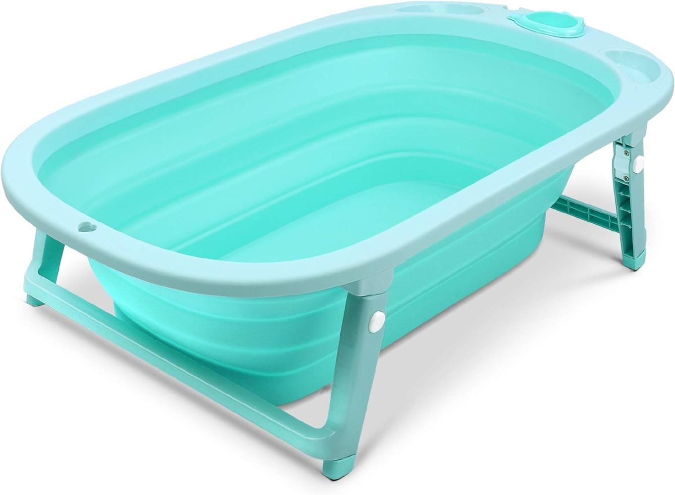 wuuhoo® ergonomische Baby-Badewanne Nemo faltbar und klappbar für Neugeborene Babys und Kleinkinder, mit Ablauf-Stöpsel zum Wasser ablassen grün Bild 1