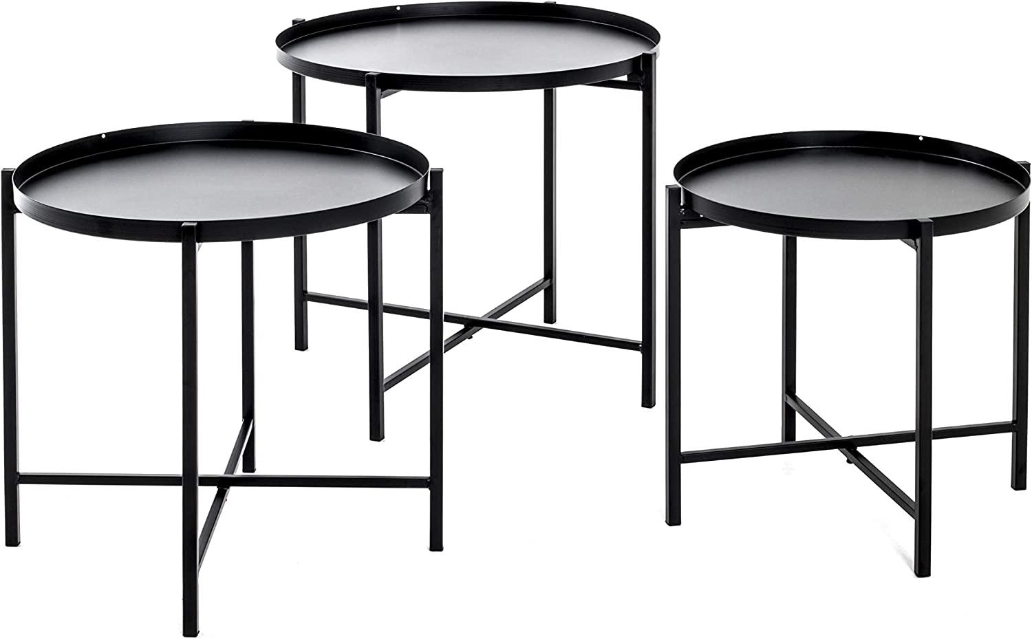 HAKU Möbel 3-Satz Tisch, Stahlrohr, schwarz, H 37/40/43 x Ø 39/43/48 cm Bild 1