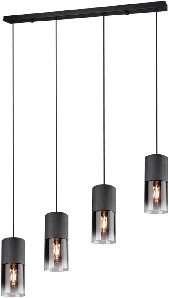 Moderne LED Balkenpendelleuchte aus schwarz mattem Metall & Rauchglas, 4 x E27 Bild 1