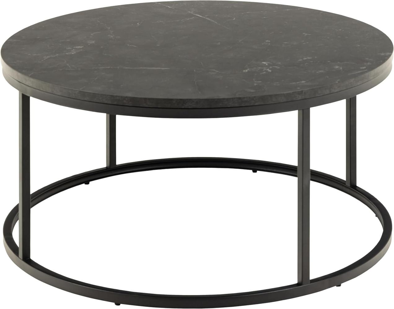 AC Design Furniture Spencer Couchtisch Rund mit Tischplatte in Schwarzer Marmoroptik und Schwarzem Stahlsockel, Moderner Beistelltisch, Wohnzimmermöbel, Ø: 80 x H: 40 cm Bild 1