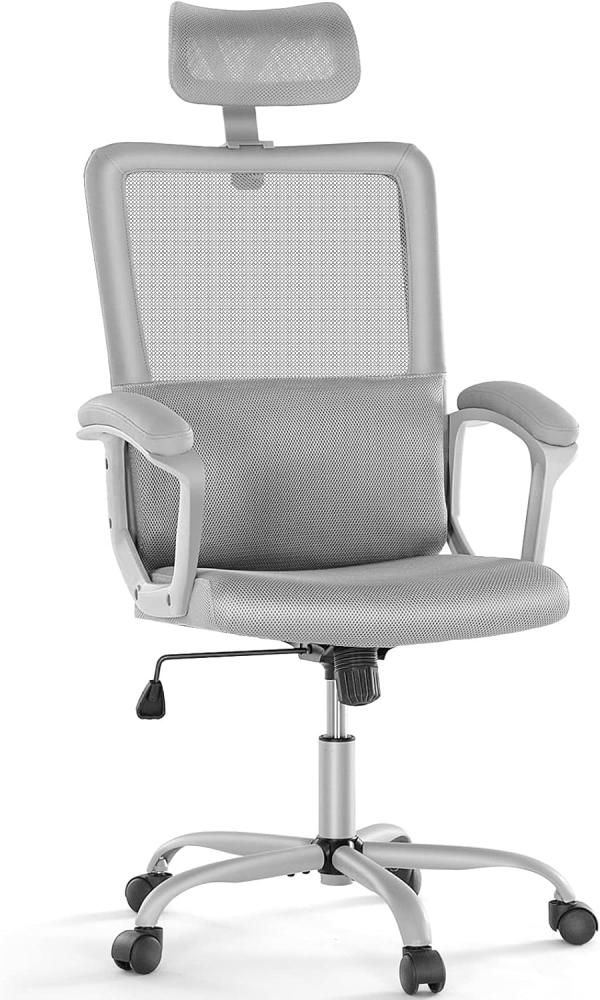 Sweetcrispy hohe Rückenlehne Bürostuhl, ergonomische Mesh-Schreibtisch Kopfstütze und Lendenwirbelstütze, Roll höhenverstellbar Studie Aufgabe Stuhl, Grau, One size Bild 1