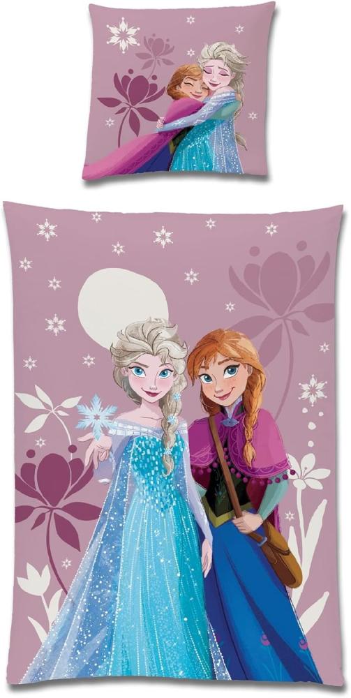 Kinderbettwäsche für Mädchen Disney Frozen Die Eiskönigin 135x200cm 80x80cm (2-tlg. ) Pink Mountain Rosa aus 100% Baumwolle Bild 1