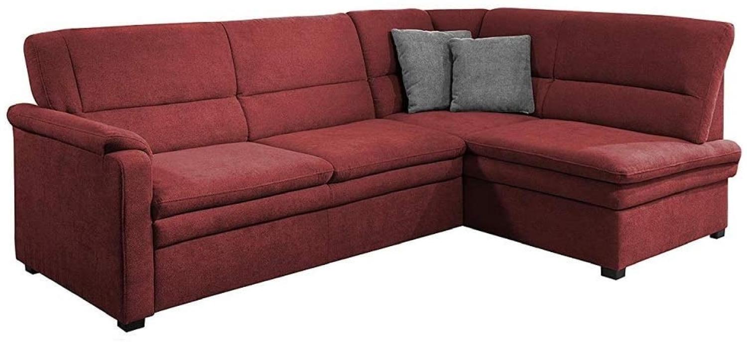 Cavadore Ecksofa Pisoo mit Ottomane rechts L-sofa, mit Federkern im klassischen Design, 245 x 89 x 161, Flachgewebe Rot (Bordeaux) Bild 1